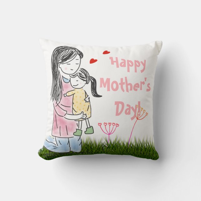 Mom & Daughter Hug Custom Throw Pillow (Front)