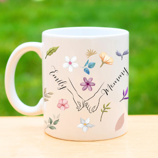 Mom daughter modern floral hold hand coffee mug