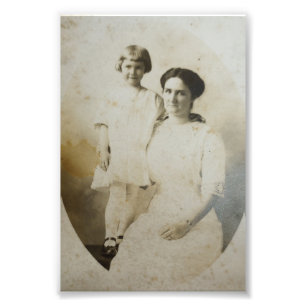 Mom & Daughter Oval Mask Foxed RPPC BW Photo Image Print