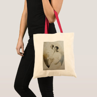 Mom & Daughter Oval Mask Foxed RPPC BW Photo Image Tote Bag