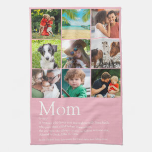Mom Definition 9 Photo Collage Pink Kitchen Towel