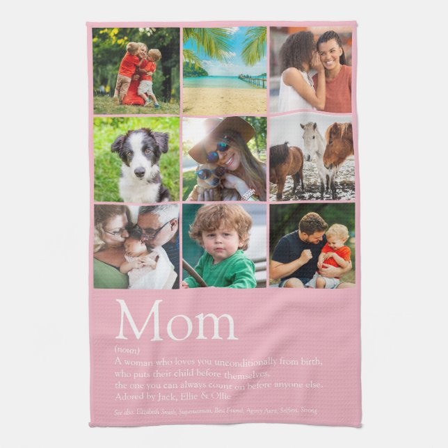 Mom Definition 9 Photo Collage Pink Kitchen Towel (Vertical)