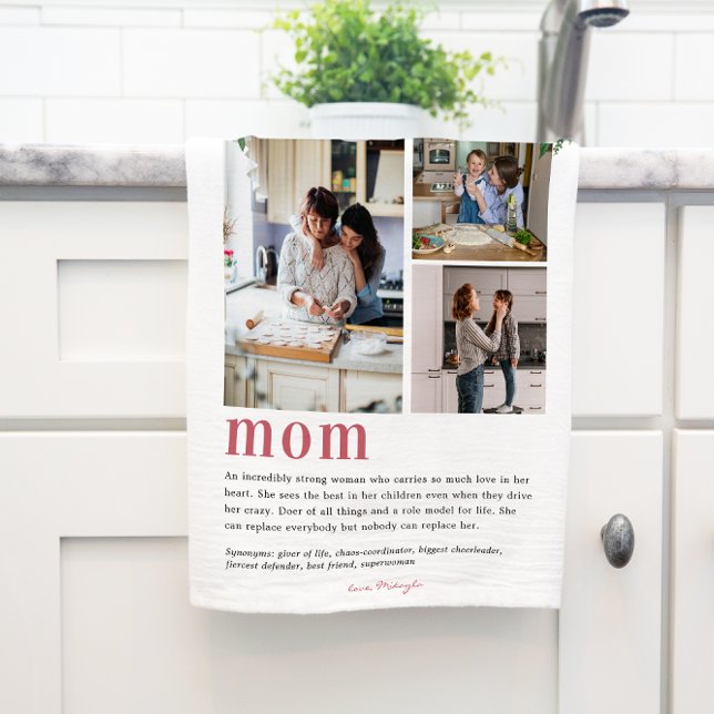 Mom Definition | Floral 3 Photo Tea Towel (Creator Uploaded)