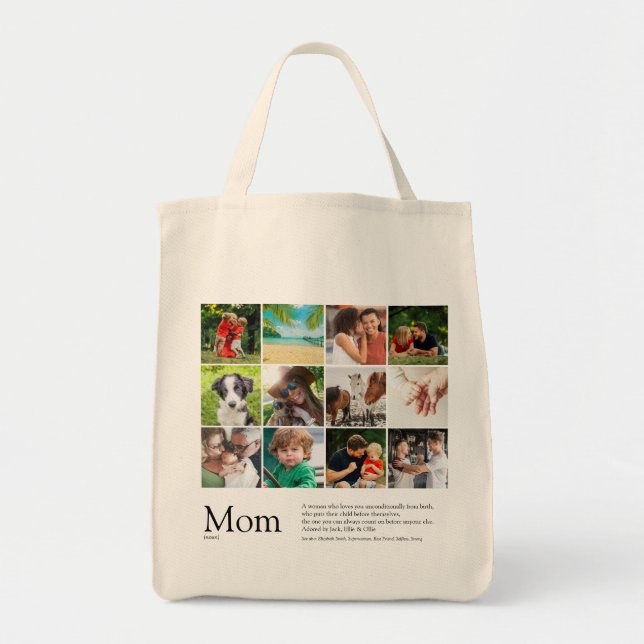 Mom Definition Modern 12 Photo Collage Tote Bag (Front)