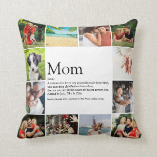Mom Definition Quote 12 Photo Collage Throw Pillow