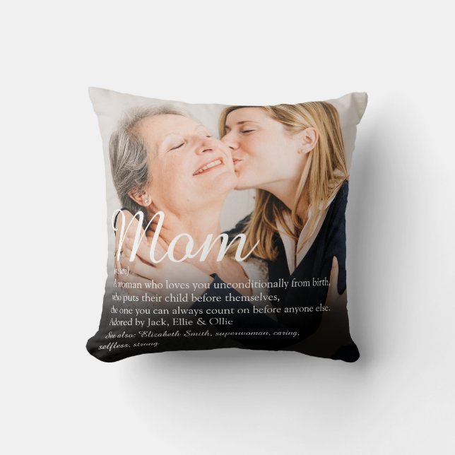 Mom Definition Quote Elegant Script Photo Throw Pillow (Front)