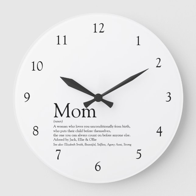 Mom Definition Quote Modern Black and White Large  Large Clock (Front)