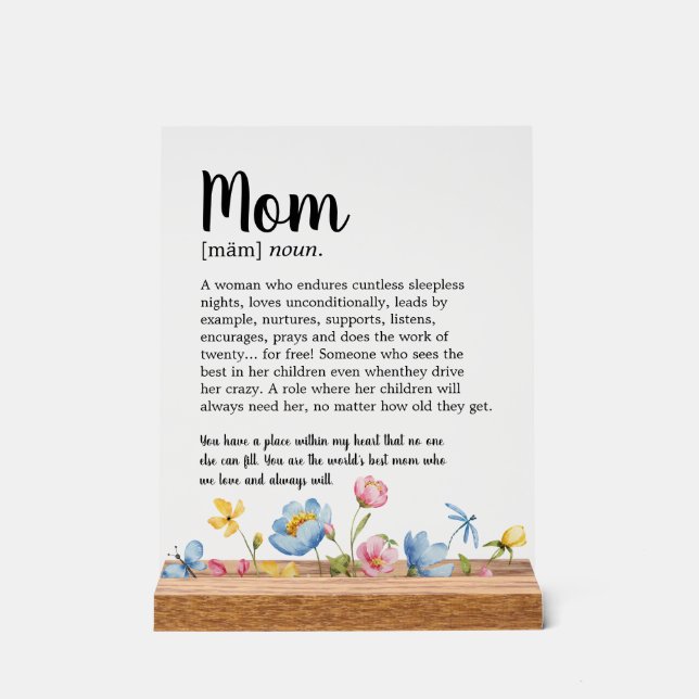 Mom Definition Wildflower Acrylic Sign (Front)