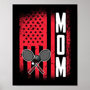 Mom Dminton Player Retro Game Us Flag Merica Shutt Poster