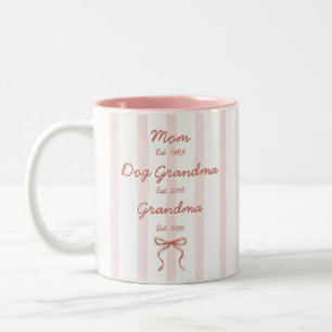 Mom Dog Grandma & Grandma Custom Dates Pink Bow Two-Tone Coffee Mug