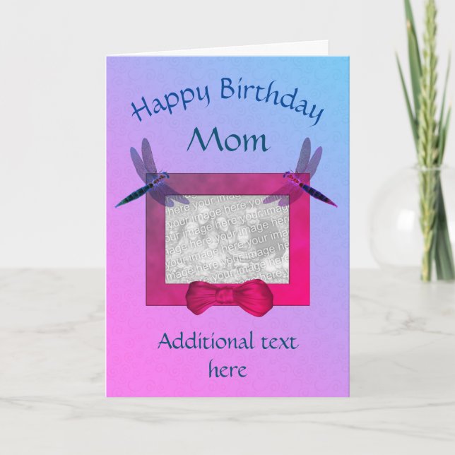 Mom Dragonflies Frame Birthday Photo Card (Front)
