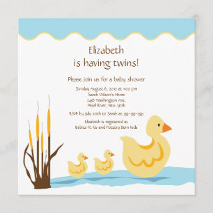 Mom Duck & Baby Duck Twins Baby Shower Invitation