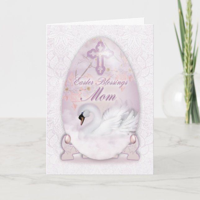 Mom, Easter Card With Decorated Egg, Swan (Front)