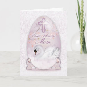 Mom, Easter Card With Decorated Egg, Swan