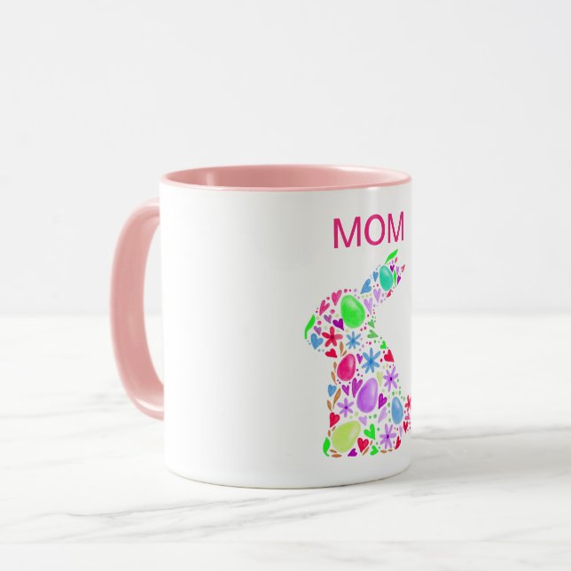 "MOM" EASTER EGG RABBIT IN PASTEL COLORS MUG (Front Left)