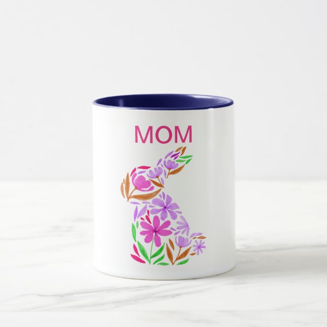 "MOM" EASTER FLOWERED RABBIT IN PASTEL COLORS MUG (Center)