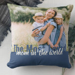 Mom Editable Text Overlay 2 Photo Double Sided Throw Pillow<br><div class="desc">Create your own modern photo pillow with two of your favourite photos. The oversized typography is fully editable and currently reads "The Most Loved Mom in the world". The photo template is ready for you to add your pictures, which are displayed in landscape format. The colour palette is blue and...</div>