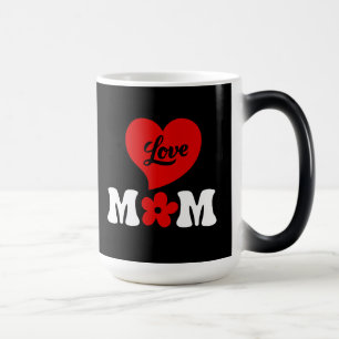 Mom elegant black & white cute red heart magic mug