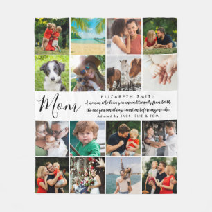 Mom Elegant Script Quote 16 Photo Collage Fleece Blanket