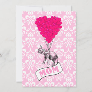 Mom, elephant and heart balloons