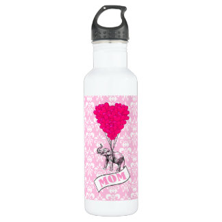 Mom, elephant and heart balloons 710 ml water bottle