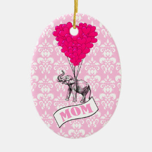 Mom, elephant and heart balloons ceramic ornament