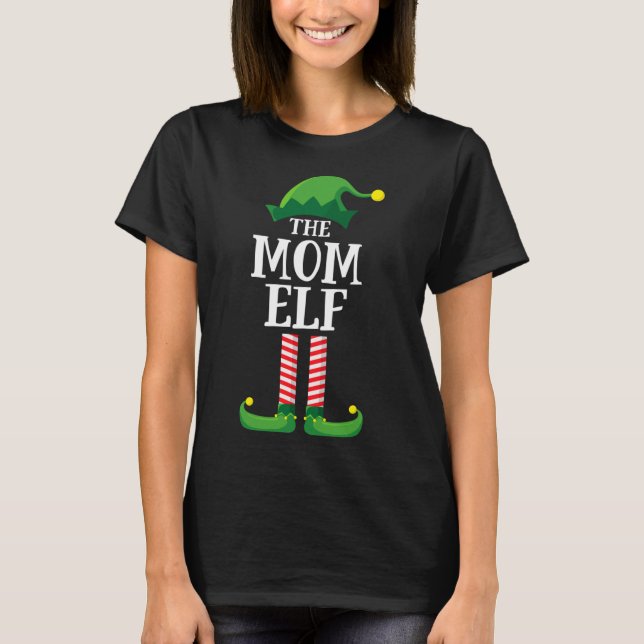 Mom Elf Matching Family Christmas Party Pajama T-Shirt (Front)