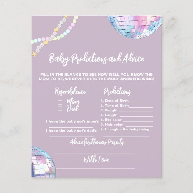 Mom era baby shower Advice for new parents game (Front)