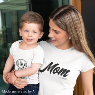Mom Est. Black Script Custom T-Shirt