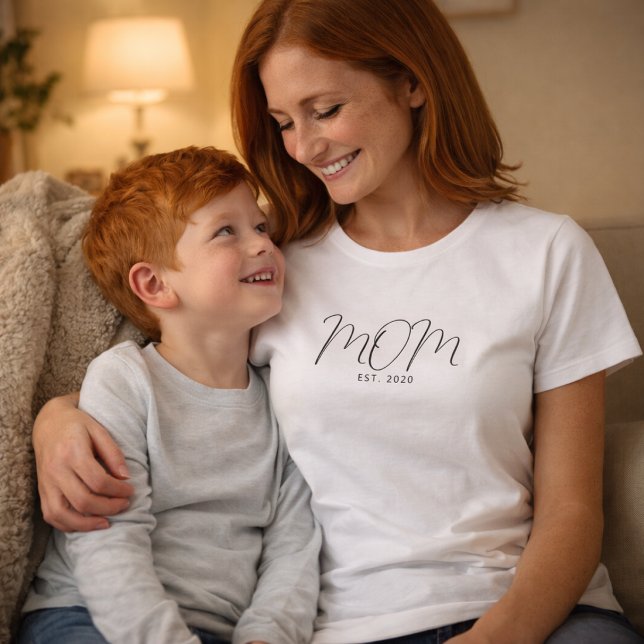 Mom Est Date Established Black Script Mom T-Shirt (Creator Uploaded)