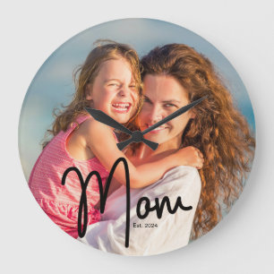 Mom Est. Photo Gift Large Clock