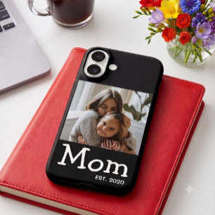 Mom Est Saying White Fun Whimsical Font Photo iPhone 16 Case