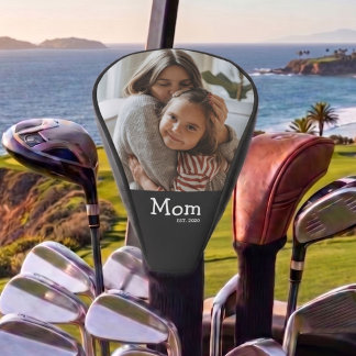 Mom Est Saying White Fun Whimsical Font Photo Golf Head Cover