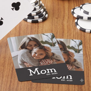 Mom Est Saying White Fun Whimsical Font Photo Playing Cards