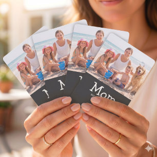 Mom Est Saying White Fun Whimsical Font Photo Playing Cards