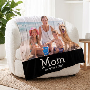 Mom Est Saying White Whimsical Font Fleece Blanket