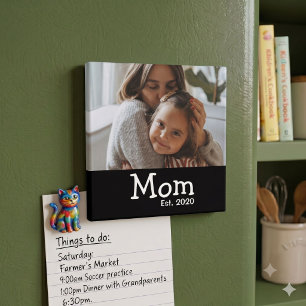 Mom Est Saying White Whimsical Font Magnet