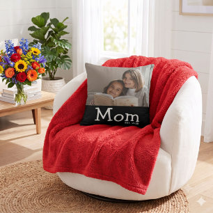 Mom Est Saying White Whimsical Font Throw Pillow