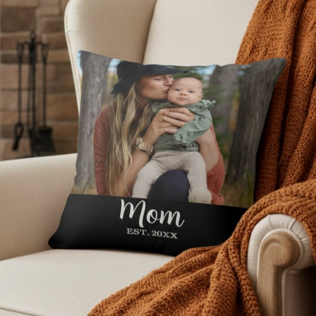 Mom Est. Script Photo  Throw Pillow (Creator Uploaded)