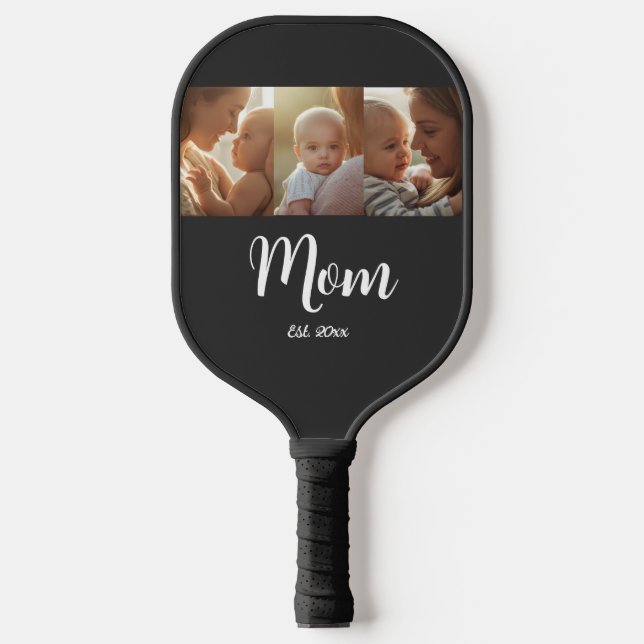 Mom Est. year Modern Bold Script Pickleball Paddle (Front)