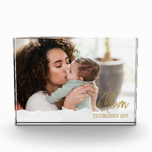 Mom Established 20XX First Mother's Day Gift Photo Block