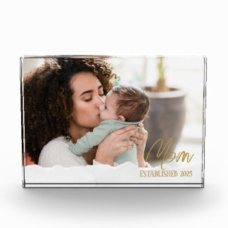 Mom Established 20XX First Mother's Day Gift Photo Block