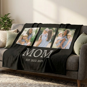 Mom Established 3 Photo Black Fleece Blanket