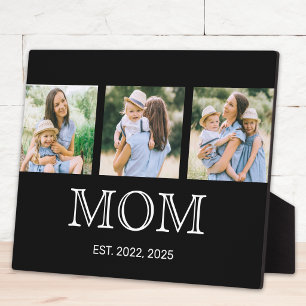 Mom Established 3 Photo Black Plaque