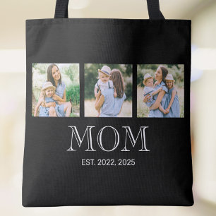 Mom Established 3 Photo Black Tote Bag
