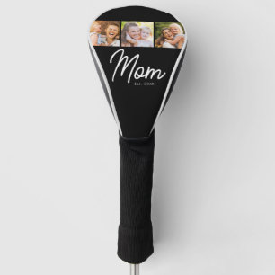 Mom Established 3 Photo Script Black Golf Head Cover