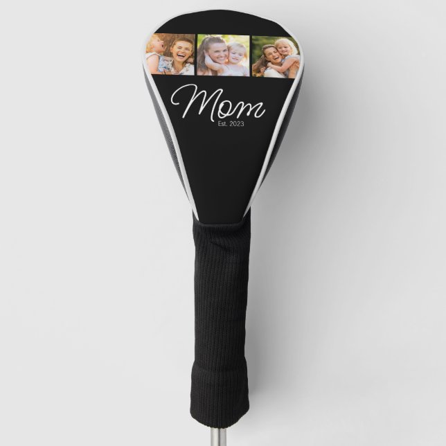 Mom Established 3 Photo Script Black Golf Head Cover (Front)