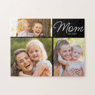 Mom Established 3 Photo Script Black Jigsaw Puzzle