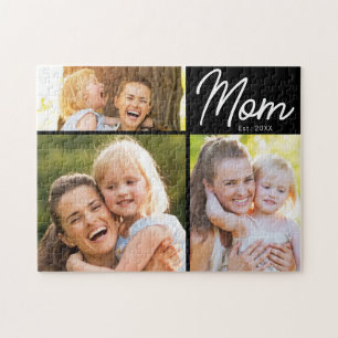 Mom Established 3 Photo Script Black Jigsaw Puzzle