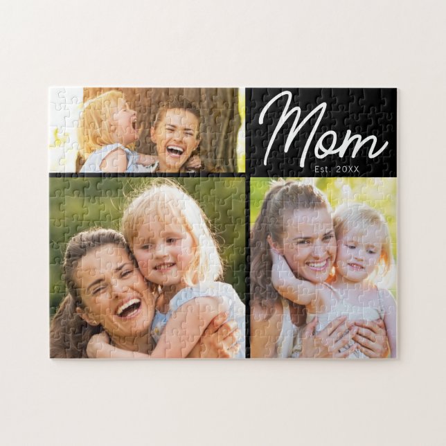 Mom Established 3 Photo Script Black Jigsaw Puzzle (Horizontal)